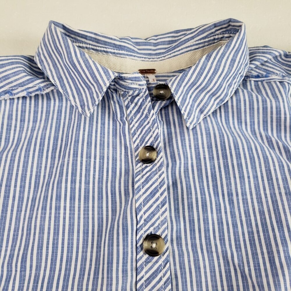 Free People Starfish Mini Shirt Dress Women Small Blue Striped Ruffle Button Up - Picture 4 of 13